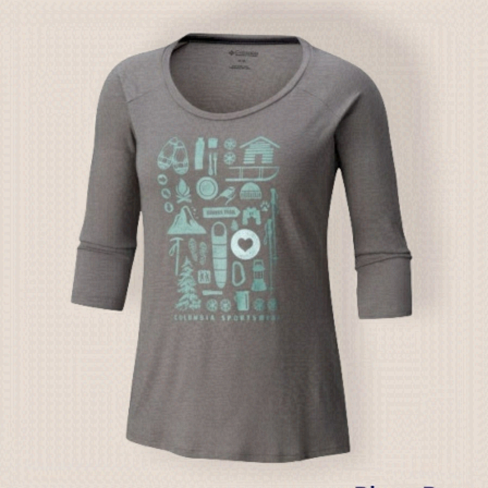 COLUMBIA Camp Stamp 3/4 Sleeve Tee Shirt